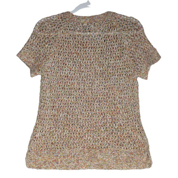 Cabi Sweater Womens Medium 100% Cotton Pastel Rainbow Short Sleeve Open Knit - Picture 7 of 10